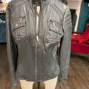 Michael Kors Lambskin Grey Leather Moto Jacket